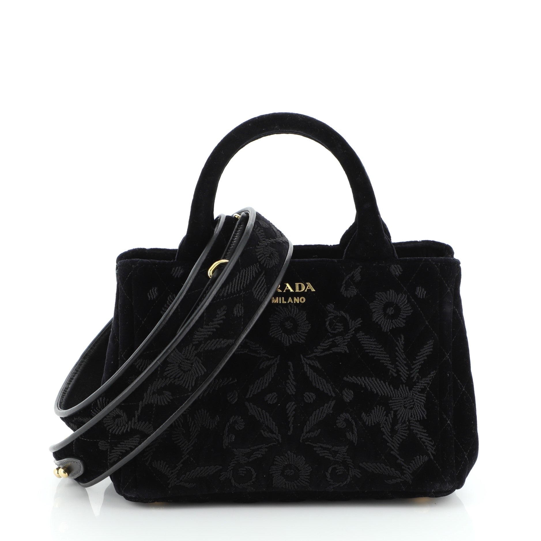 Convertible Open Tote Quilted Embroidered Velvet Mini