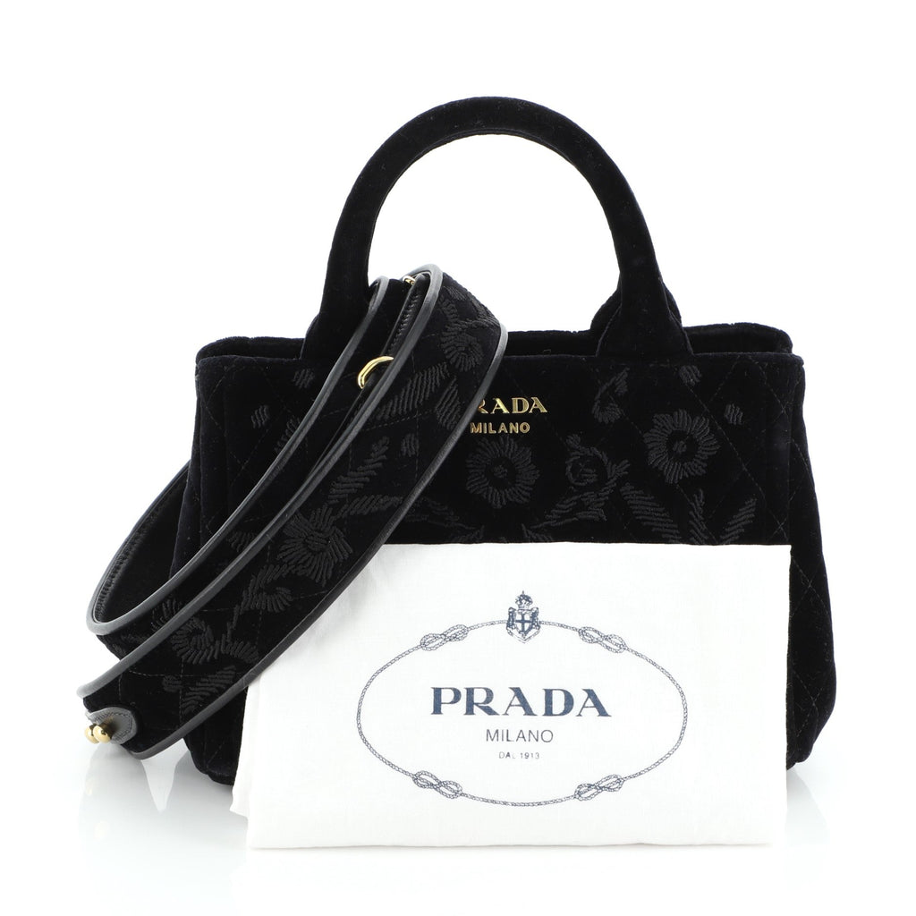Convertible Open Tote Quilted Embroidered Velvet Mini