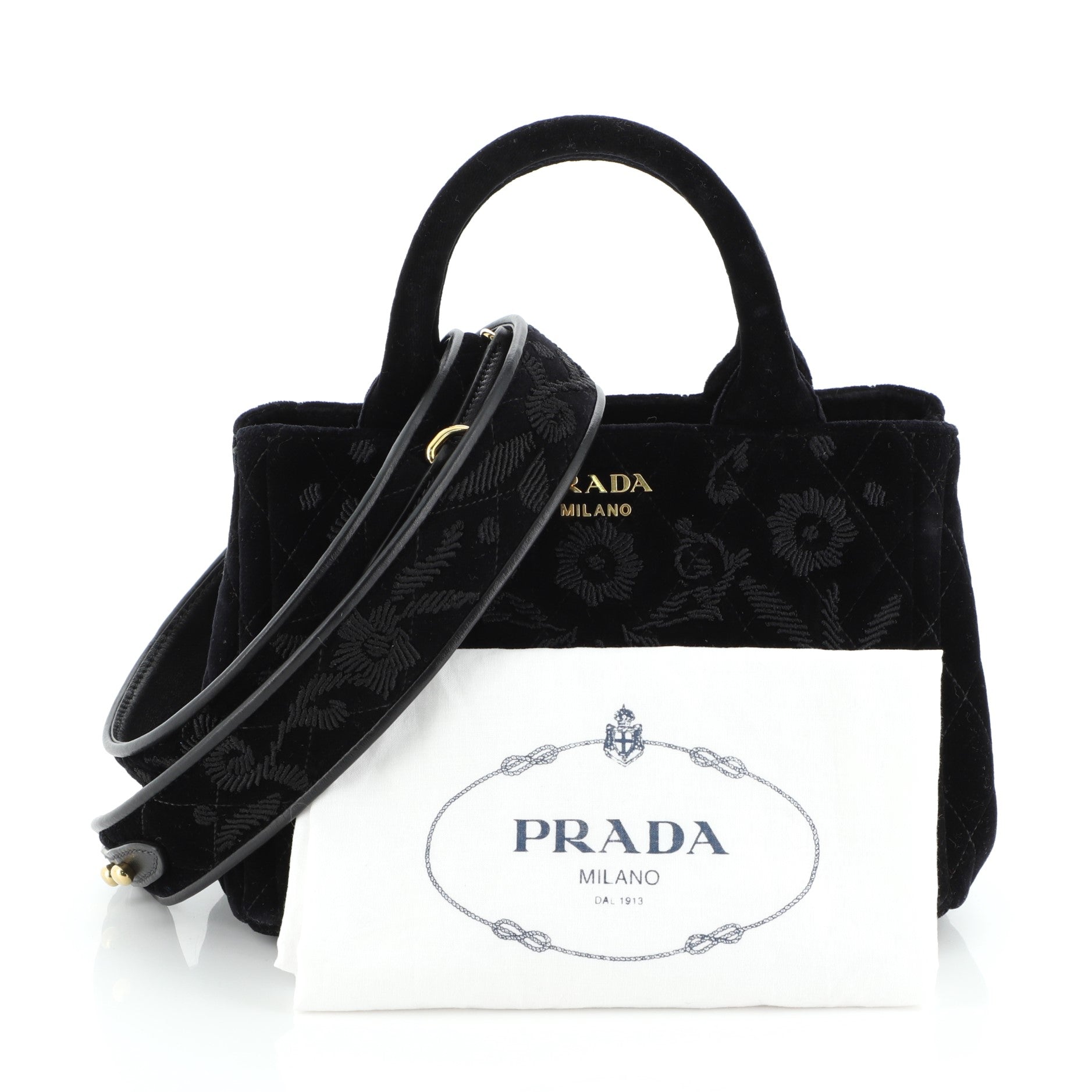 Convertible Open Tote Quilted Embroidered Velvet Mini