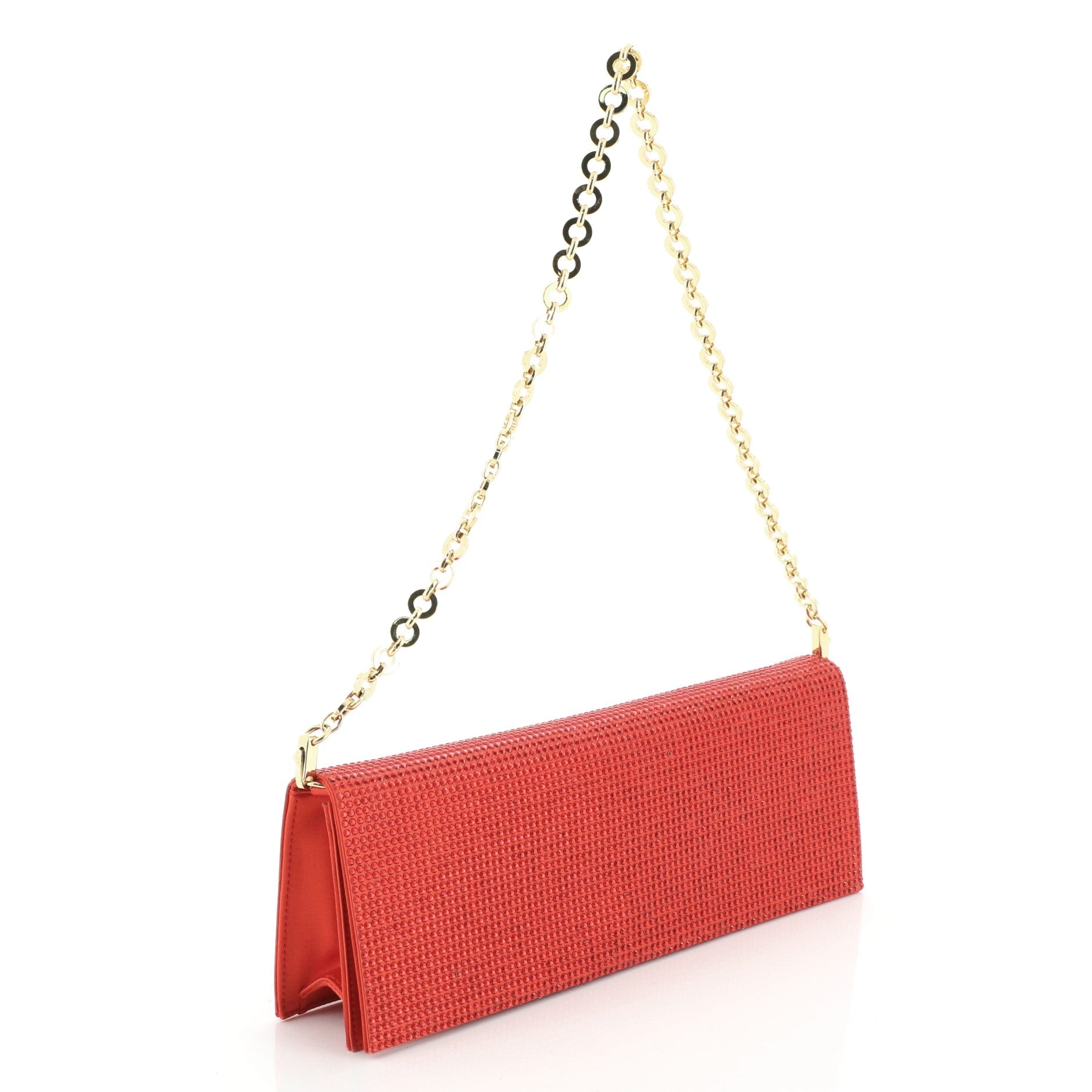 Clutch on Chain Crystal Embellished Satin Medium
