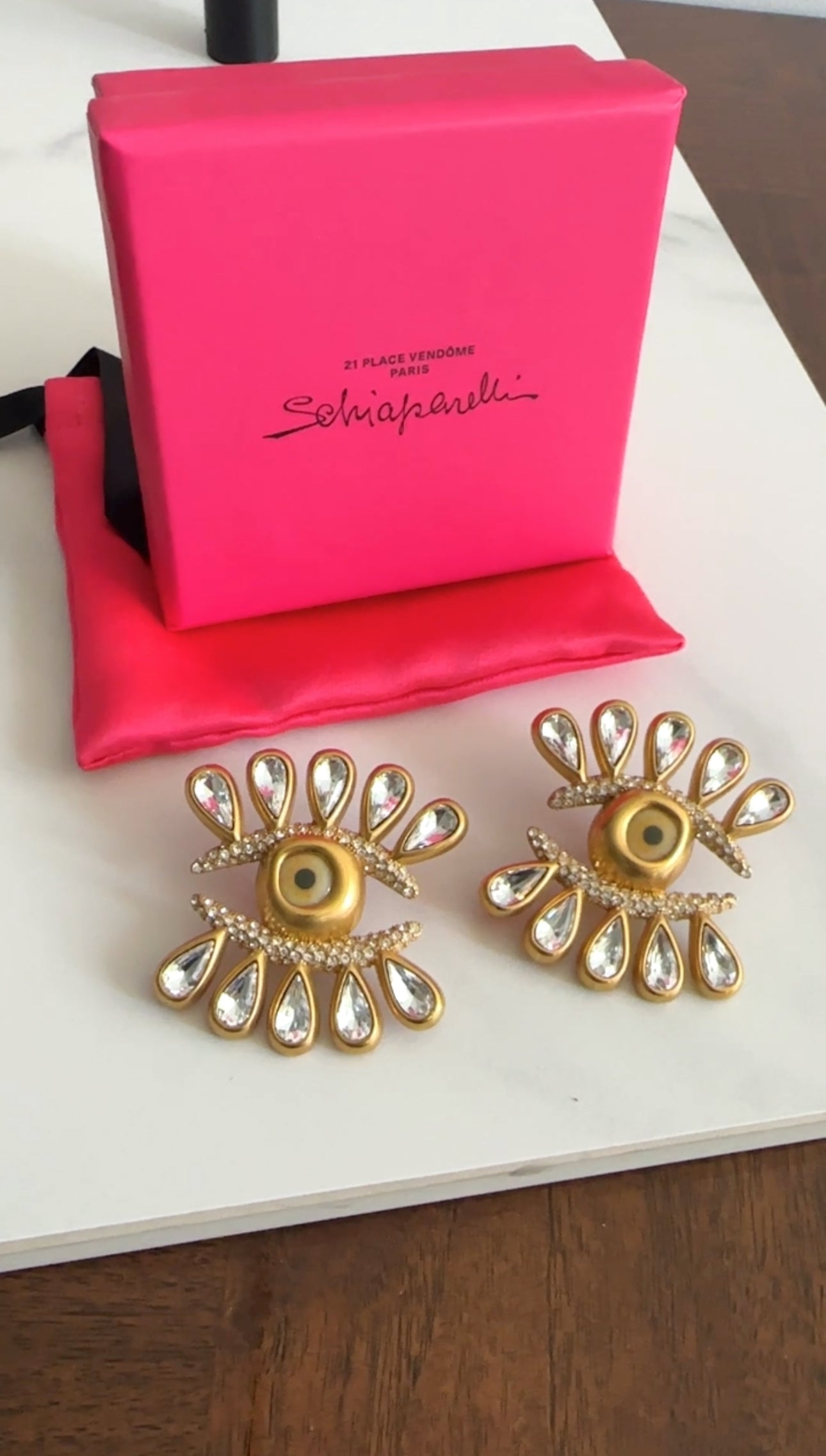 Schiaparelli Rhinestone Enamel and Crystal Eyelash Earrings