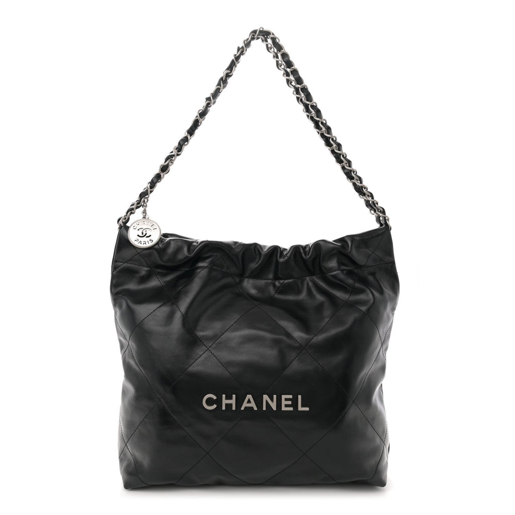 Shiny Calfskin Quilted Small Chanel 22 Black