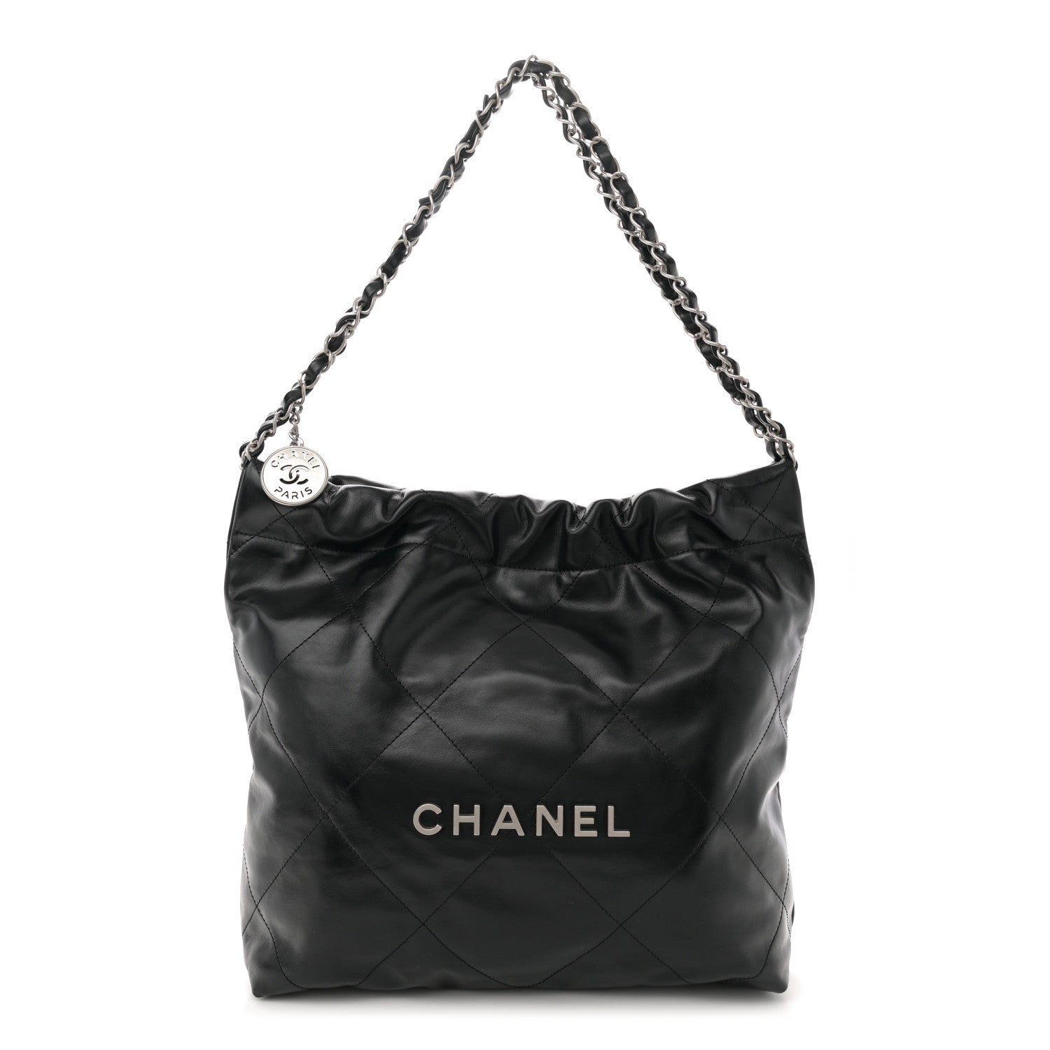 Shiny Calfskin Quilted Small Chanel 22 Black