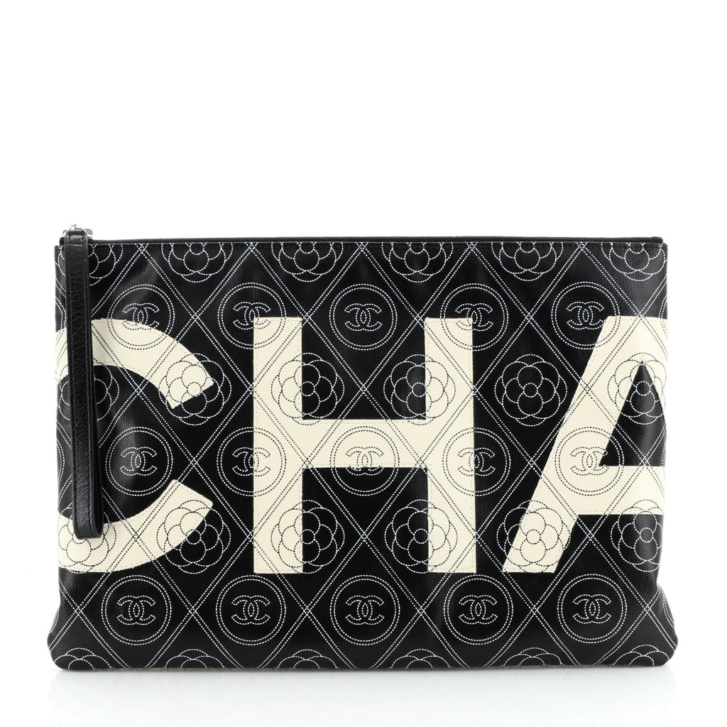 Camellia Logo Wristlet Clutch Printed Coated Canvas Large