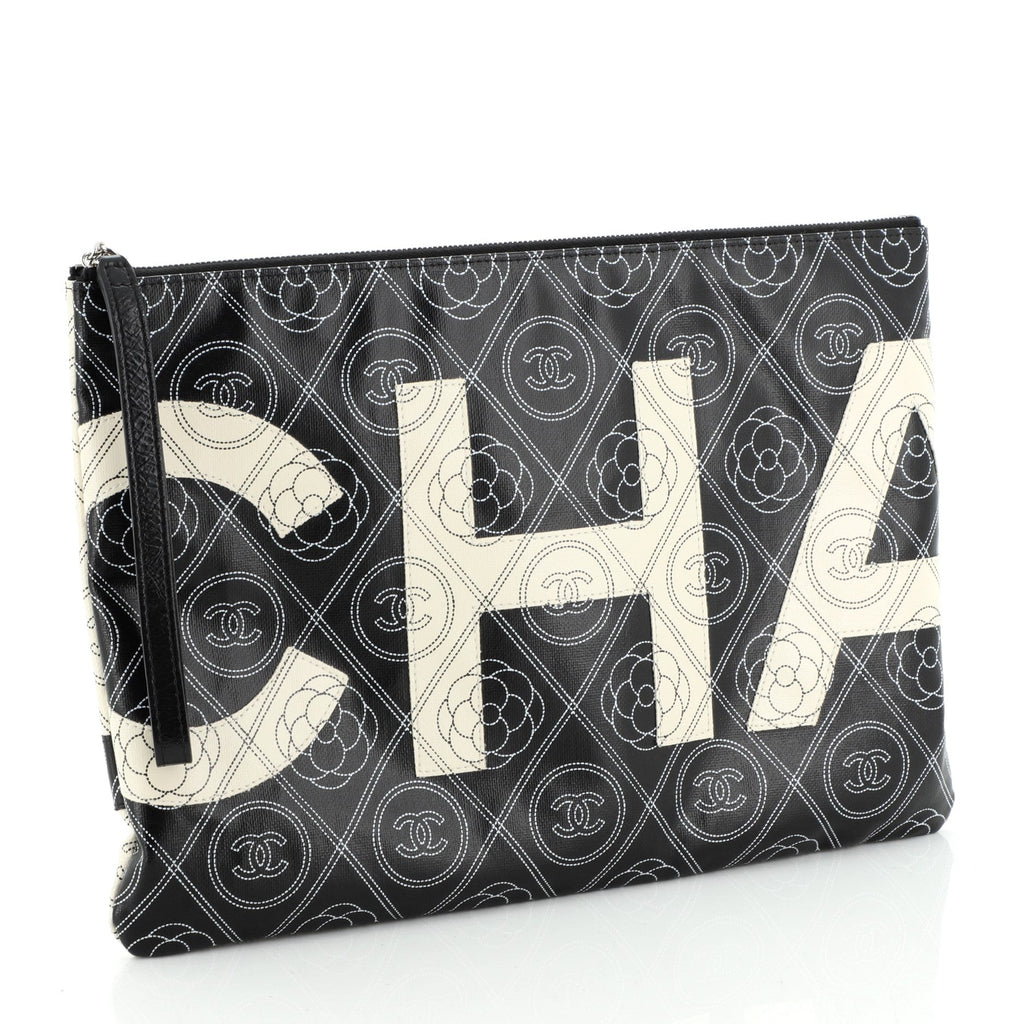Camellia Logo Wristlet Clutch Printed Coated Canvas Large