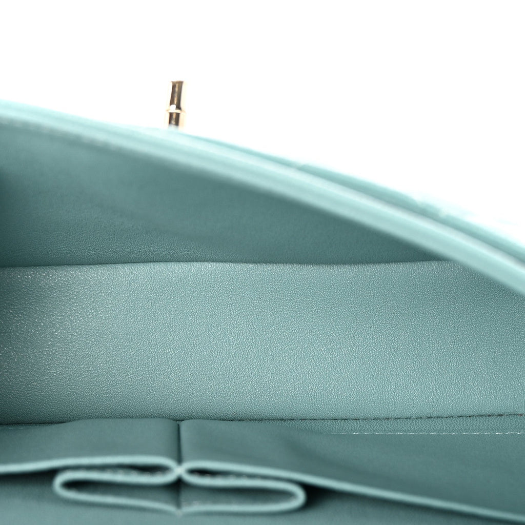 Caviar Quilted Small Double Flap Light Blue