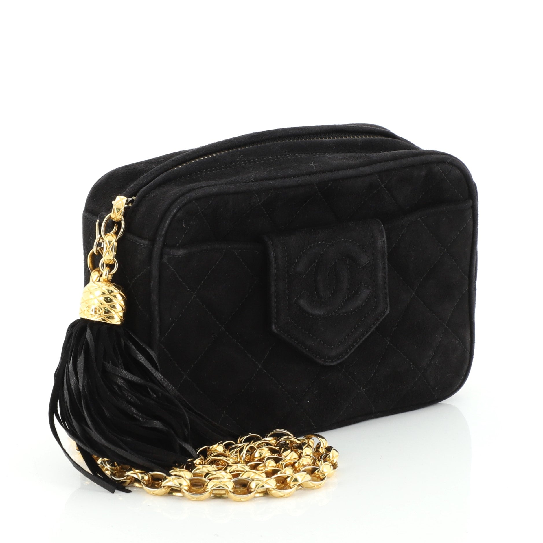 Vintage Front Pocket Camera Bag Quilted Suede Mini