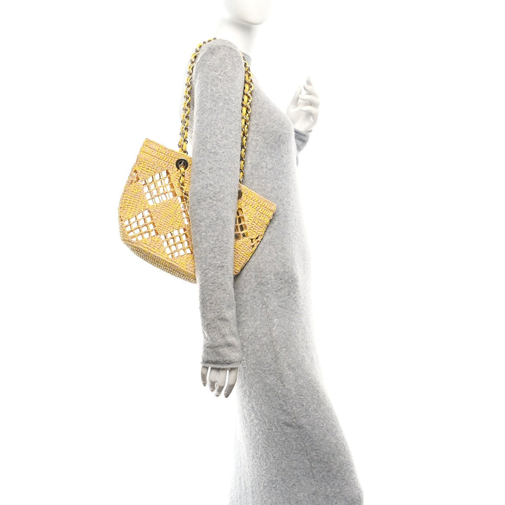 Straw Raffia Tote Beige Yellow
