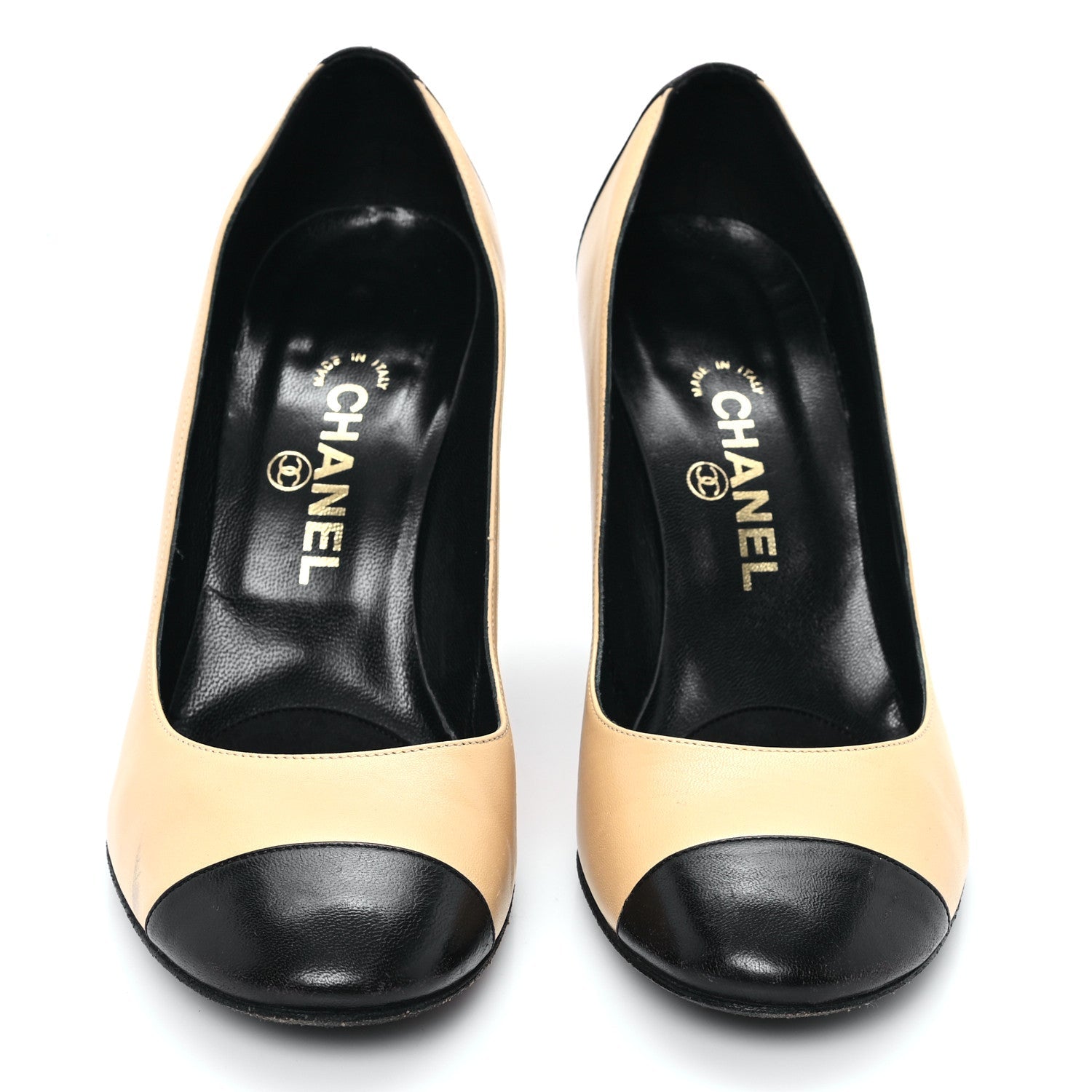 Lambskin Cap Toe CC Pumps 38 Beige Black