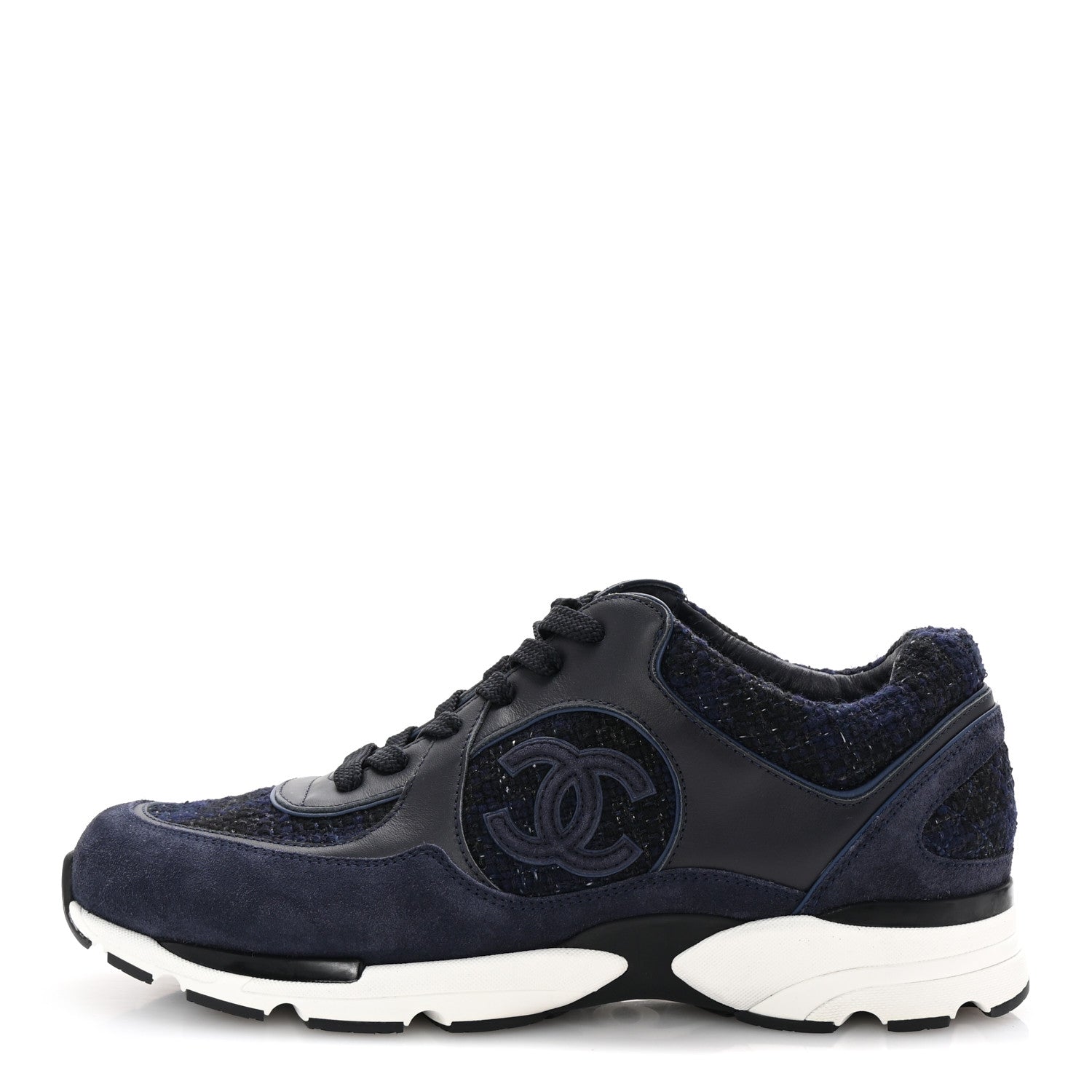 Tweed Suede Calfskin Mens CC Sneakers 43 Navy