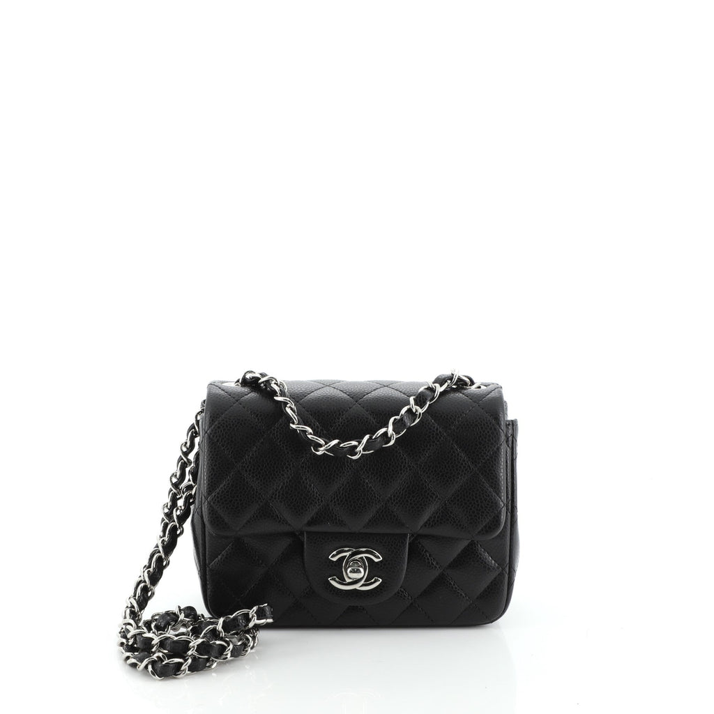 Square Classic Single Flap Bag Quilted Caviar Mini