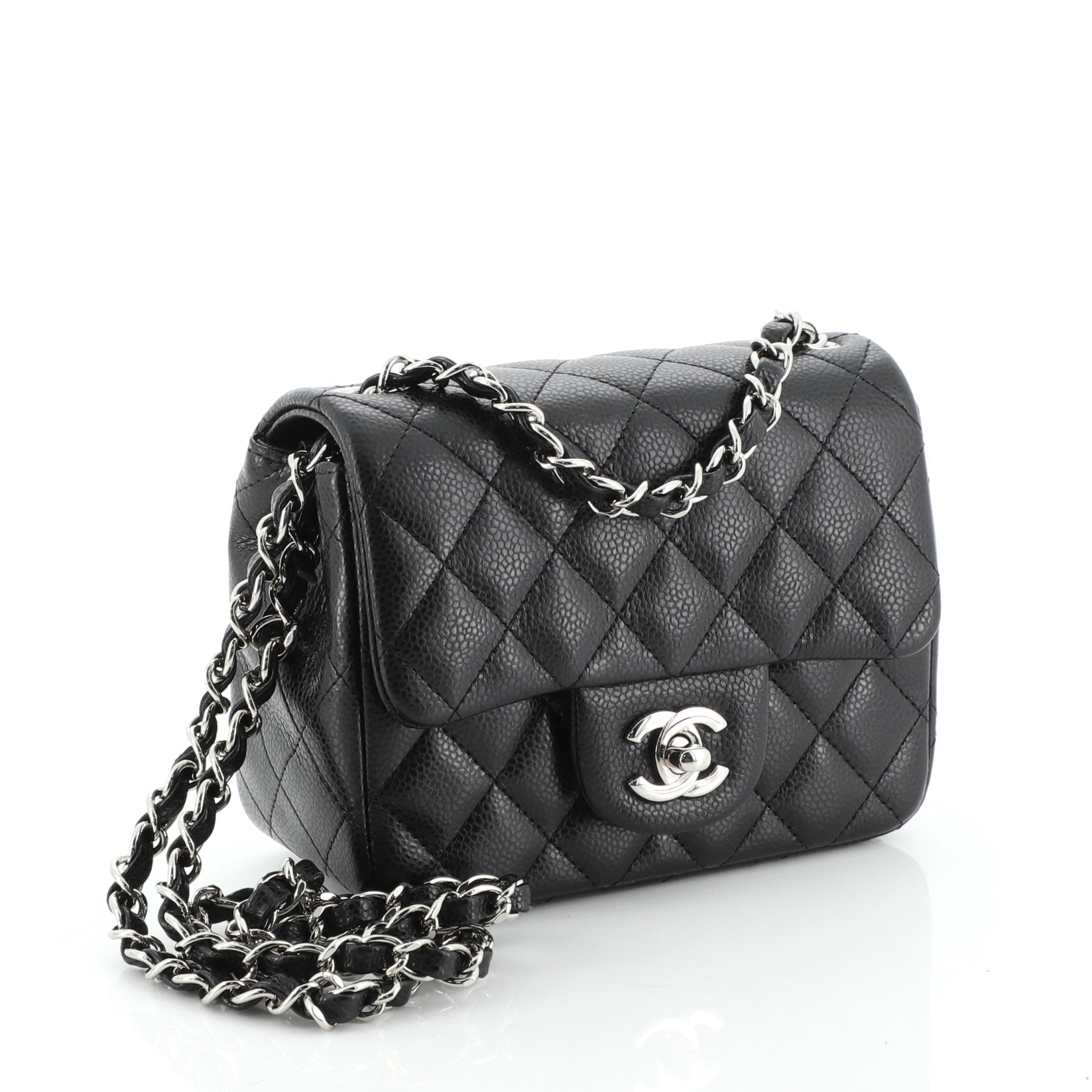 Square Classic Single Flap Bag Quilted Caviar Mini