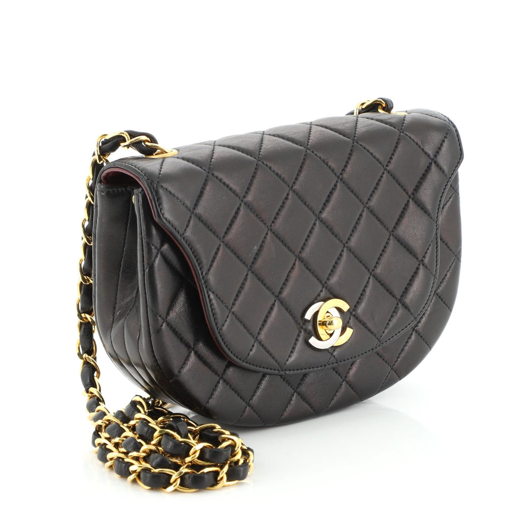 Vintage Half Moon Two Tone Chain Flap Quilted Lambskin Mini