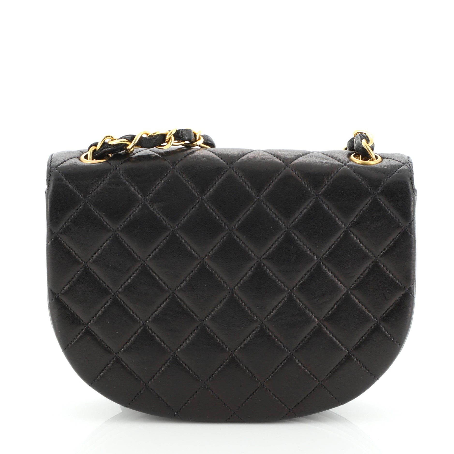 Vintage Half Moon Two Tone Chain Flap Quilted Lambskin Mini