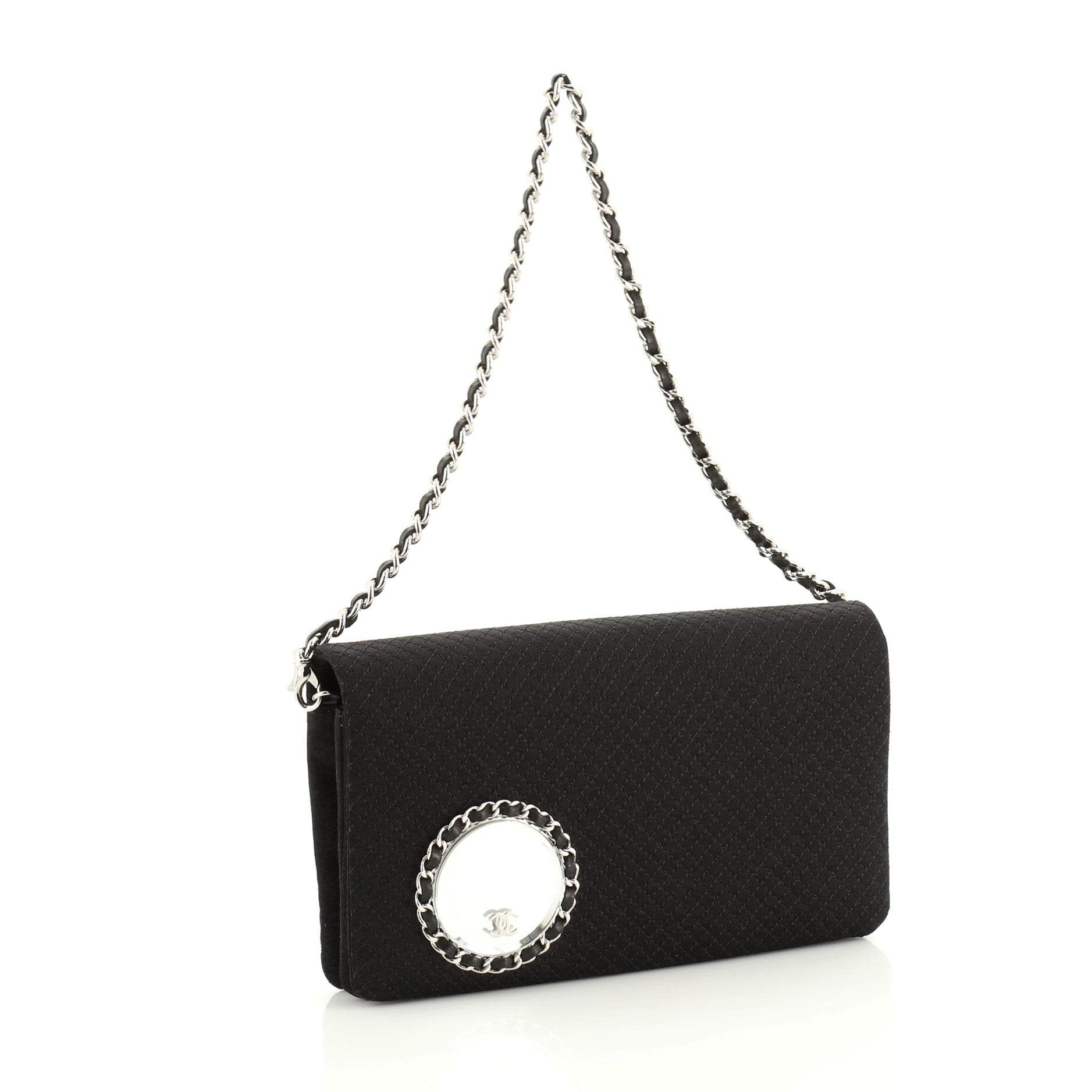 Vanity Flap Clutch on Chain Embellished Quilted Satin