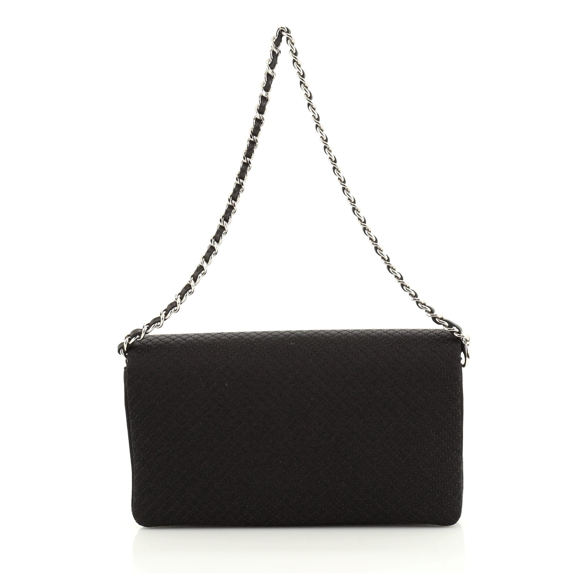 Vanity Flap Clutch on Chain Embellished Quilted Satin