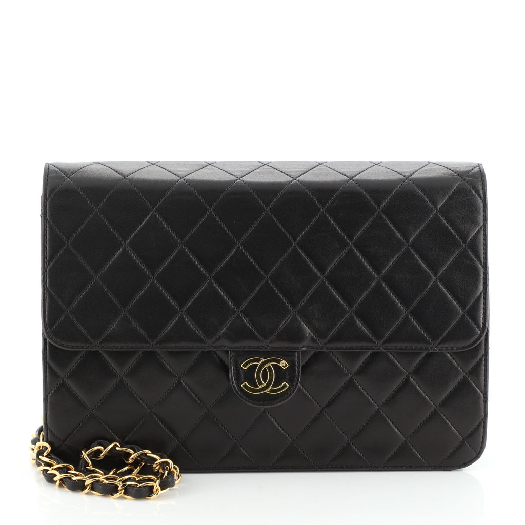 Vintage Clutch with Chain Quilted Leather Medium