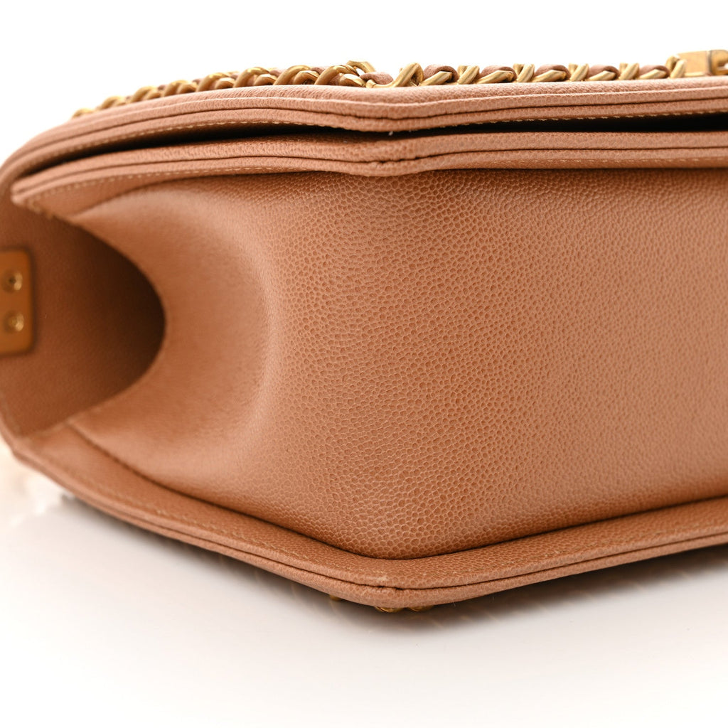 Caviar Quilted Chain Around Medium Boy Flap Beige
