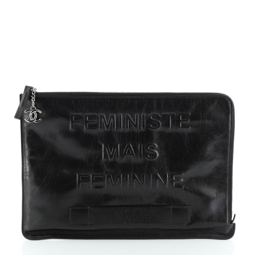 Feminine Pouch Crinkled Leather Large