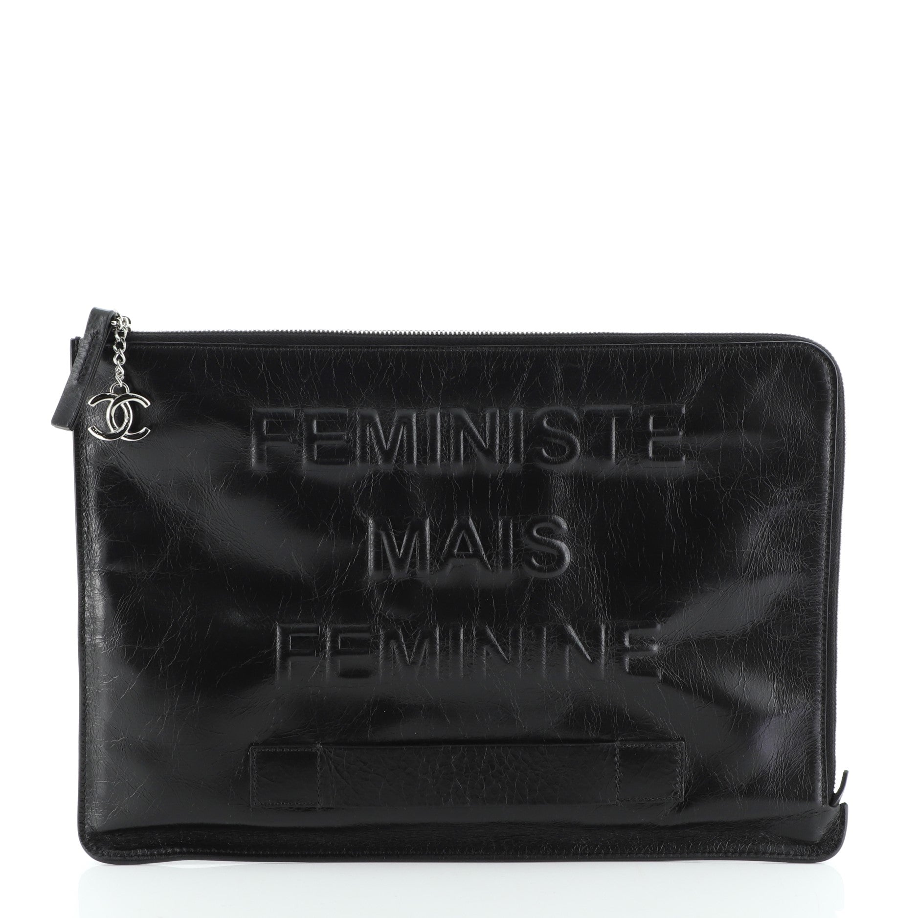 Feminine Pouch Crinkled Leather Large