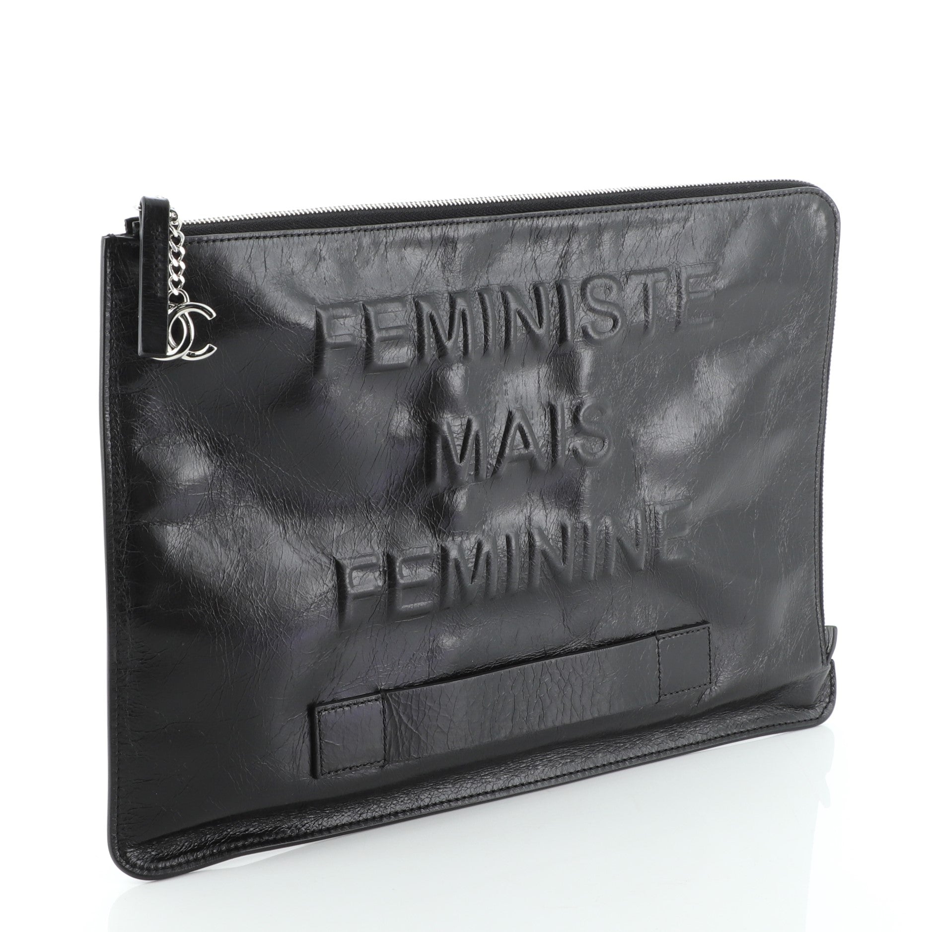 Feminine Pouch Crinkled Leather Large