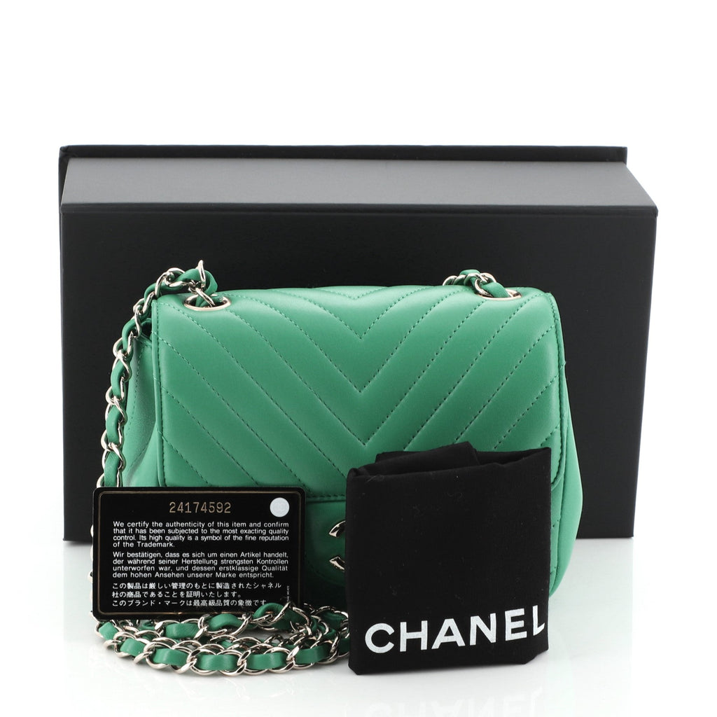 Square Classic Single Flap Bag Chevron Lambskin Mini