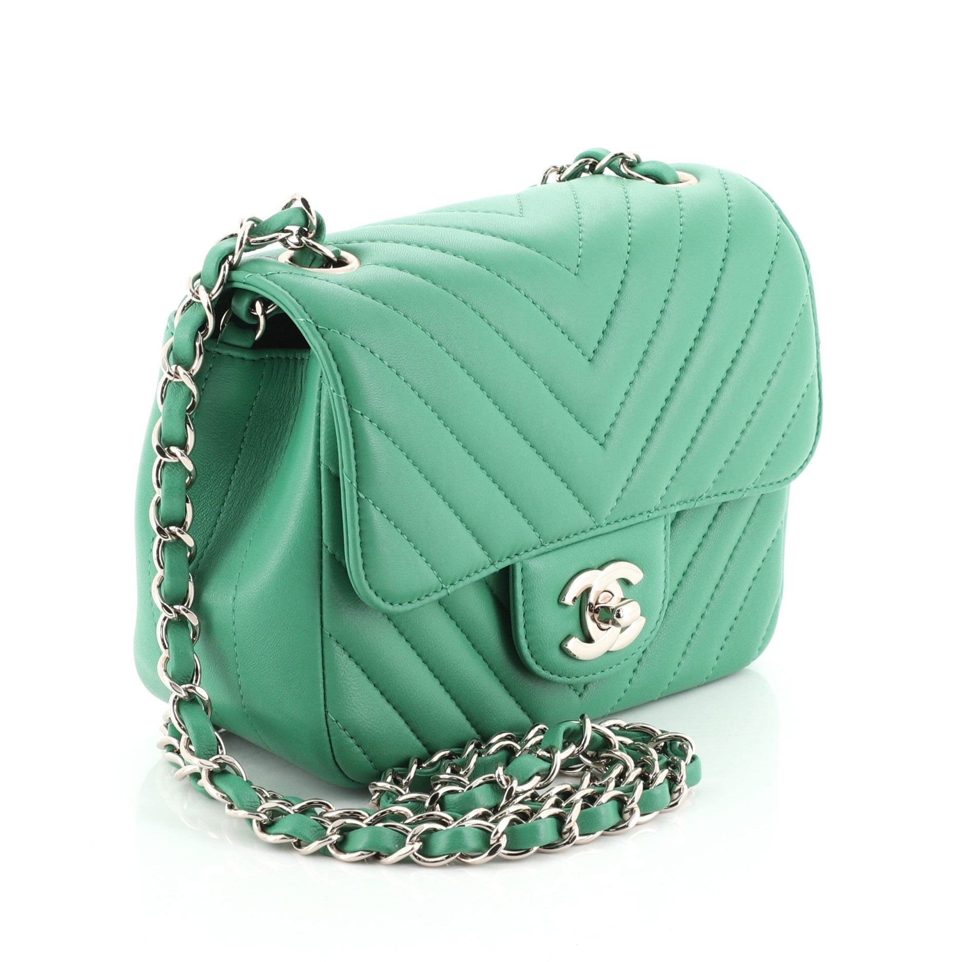 Square Classic Single Flap Bag Chevron Lambskin Mini