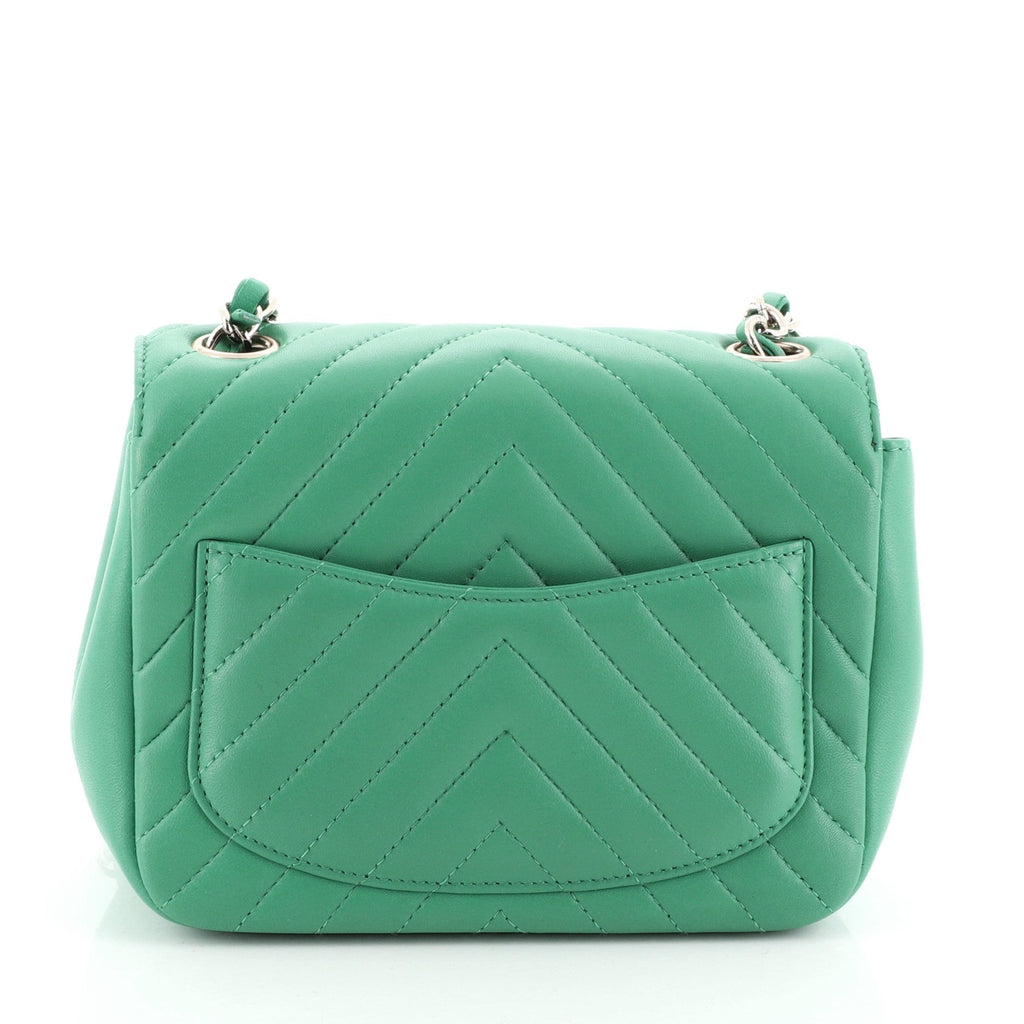 Square Classic Single Flap Bag Chevron Lambskin Mini
