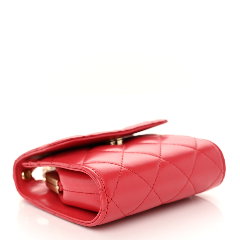 Shiny Calfskin Quilted Clutch With Chain Red