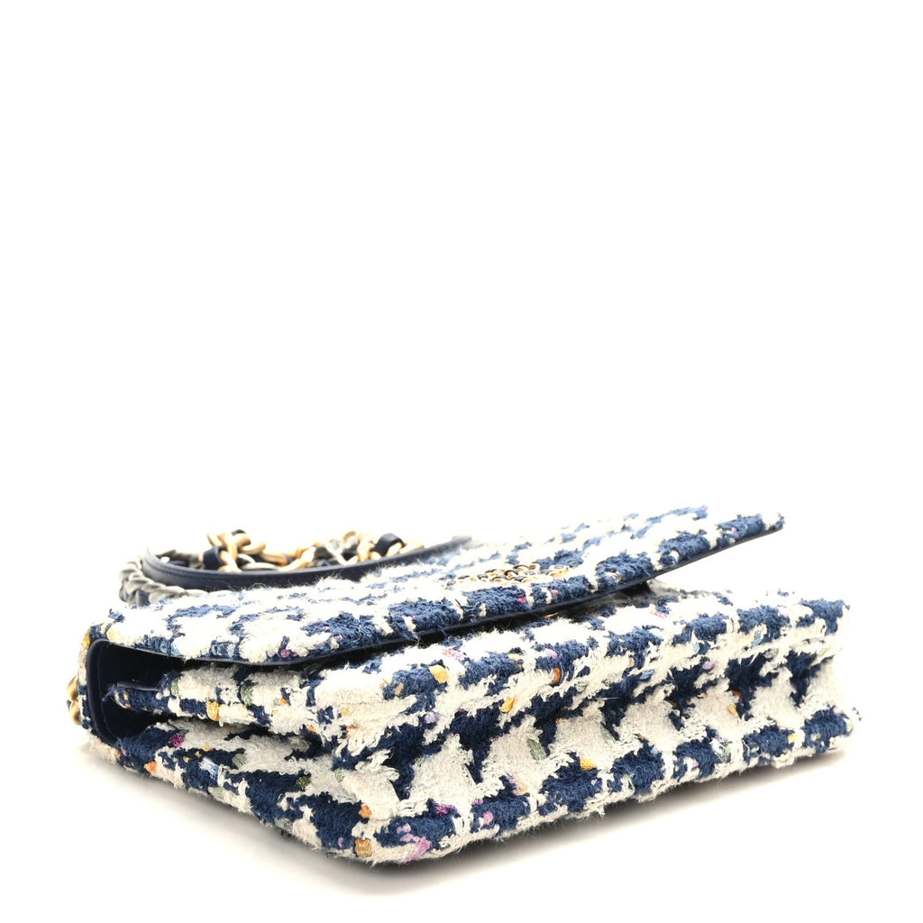 Tweed Quilted Chanel 19 Wallet On Chain WOC Ecru Navy Blue Multicolor