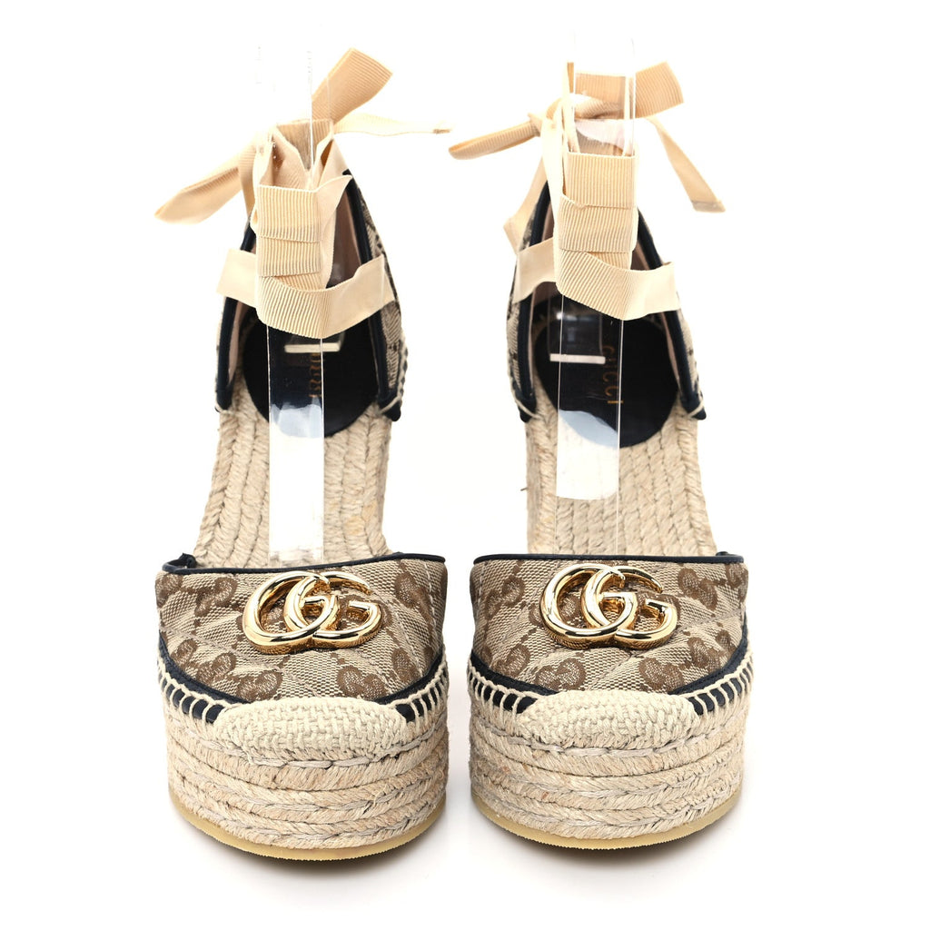 Monogram Matelasse GG Marmont Ankle Wrap Platform 35/120mm Espadrille Wedges 35 Beige Ebony Black Sand Storm
