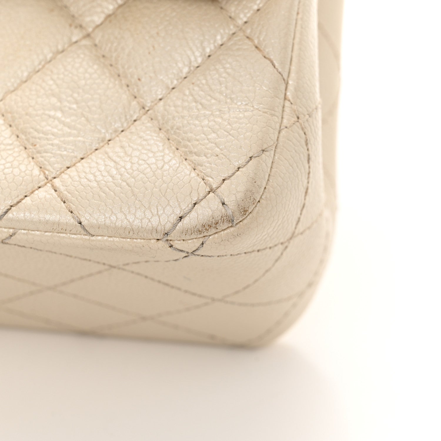 Iridescent Caviar Quilted Jumbo Double Flap Dark White