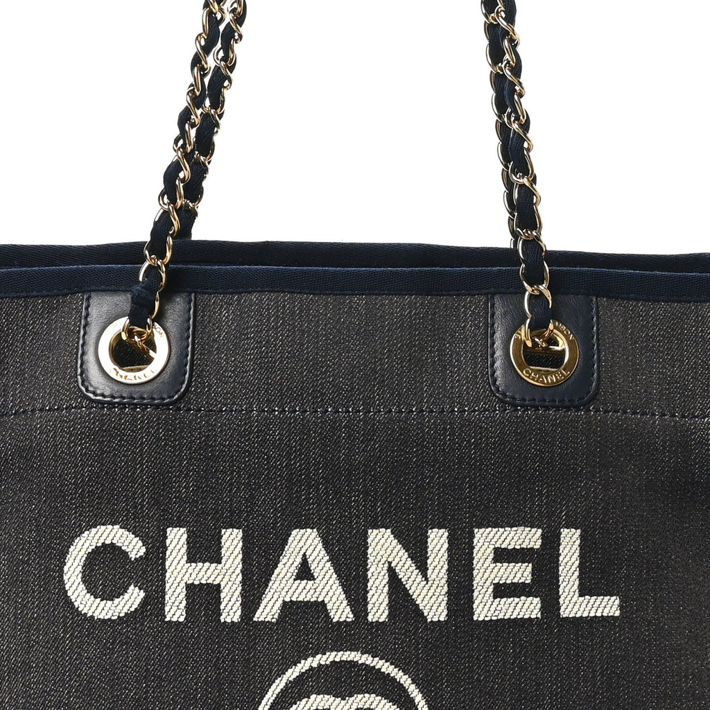 Lurex Canvas Small Deauville Tote Navy Blue Gold
