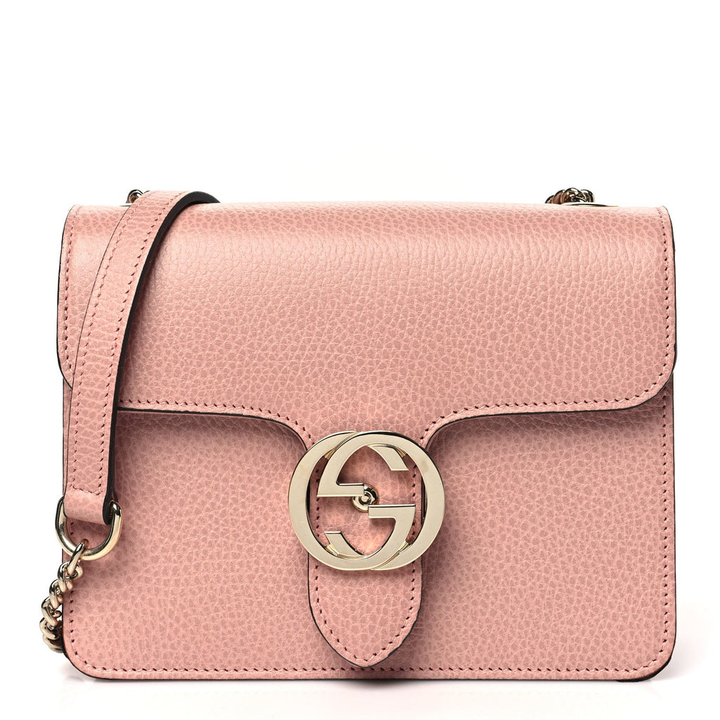 Dollar Calfskin Small Interlocking G Shoulder Bag Soft Pink