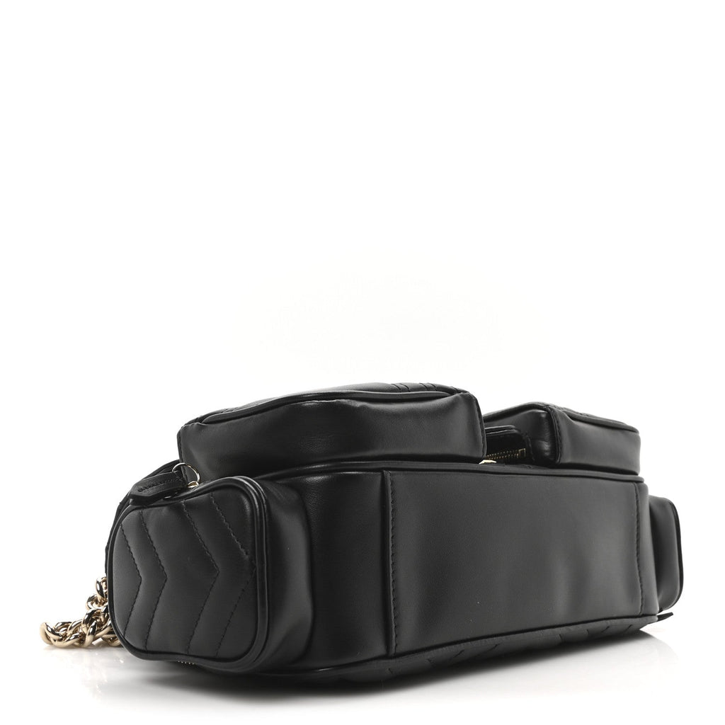 Calfskin Matelasse Small GG Marmont Multi Pocket Shoulder Bag Black