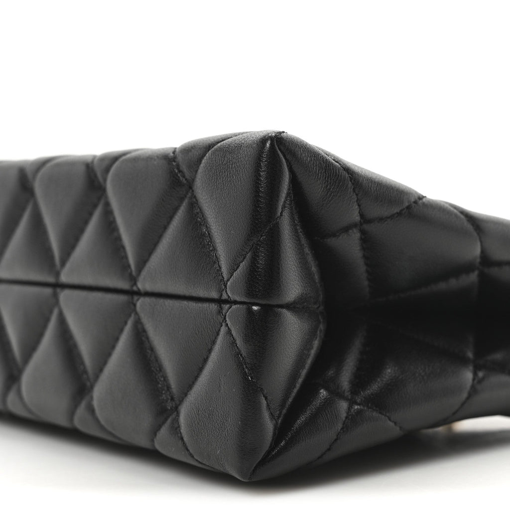 Lambskin Quilted Enamel Mini Shopping Bag Black