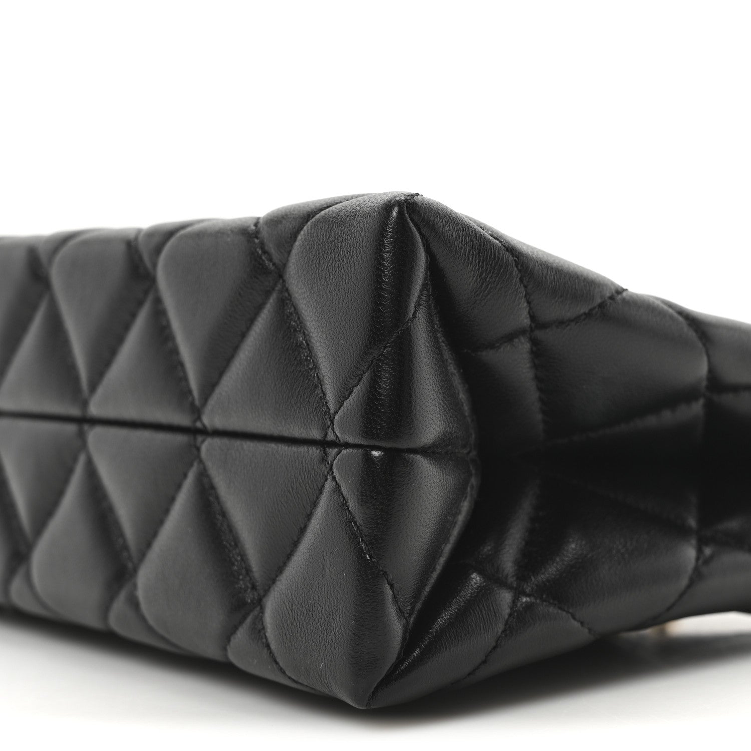 Lambskin Quilted Enamel Mini Shopping Bag Black
