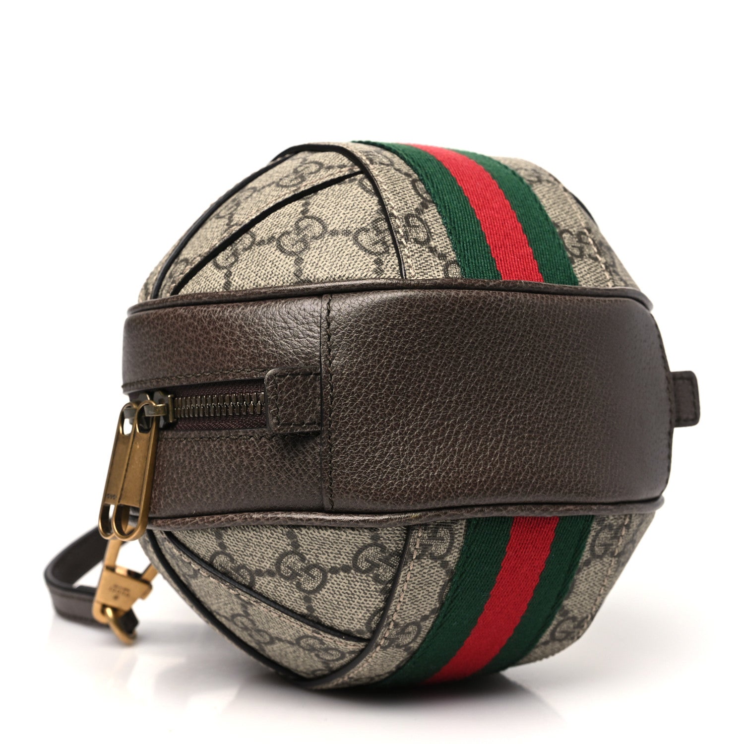 GG Supreme Monogram Textured Dollar Calfskin Web Mini Ophidia Basketball Shaped Shoulder Bag Beige Ebony New Acero