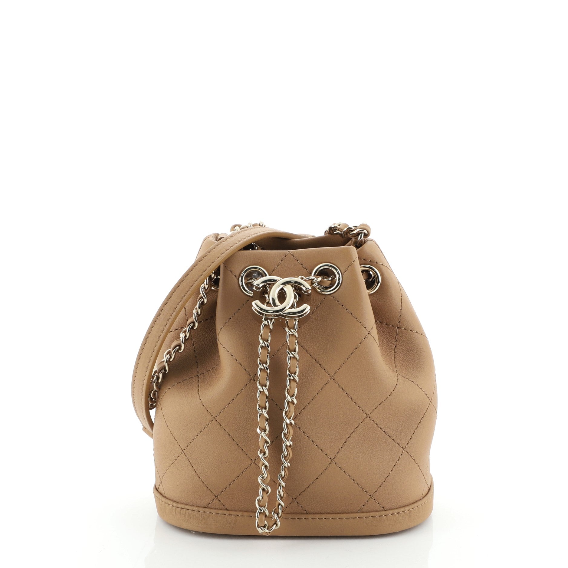 CC Drawstring Bucket Bag Quilted Calfskin Mini