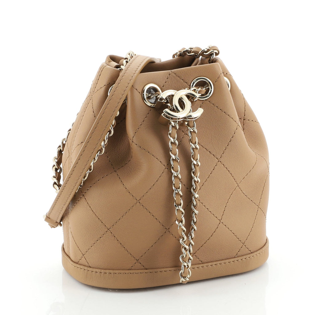 CC Drawstring Bucket Bag Quilted Calfskin Mini