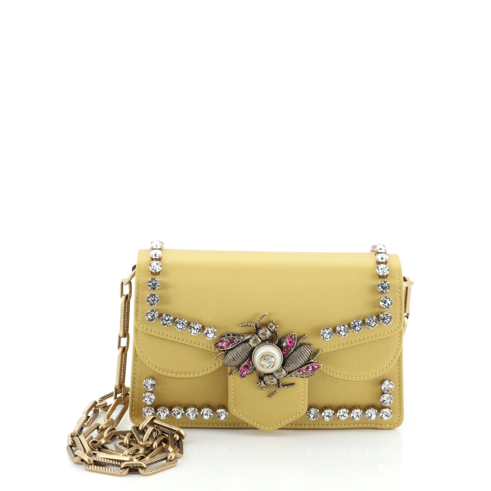 Broadway Pearly Bee Shoulder Bag Crystal Embellished Satin Mini
