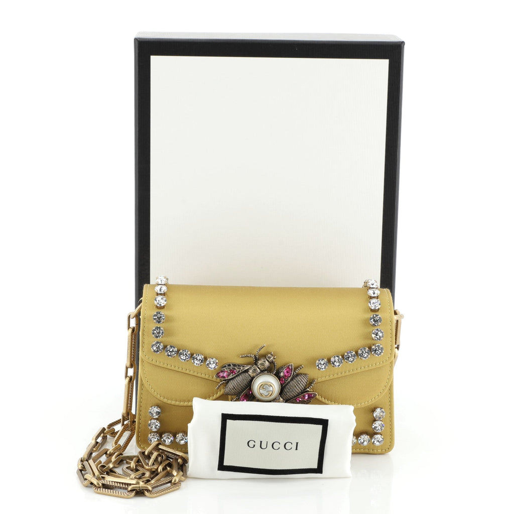 Broadway Pearly Bee Shoulder Bag Crystal Embellished Satin Mini