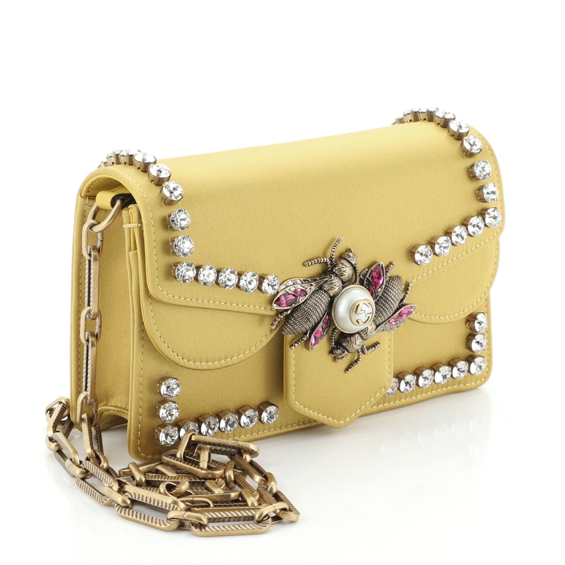 Broadway Pearly Bee Shoulder Bag Crystal Embellished Satin Mini