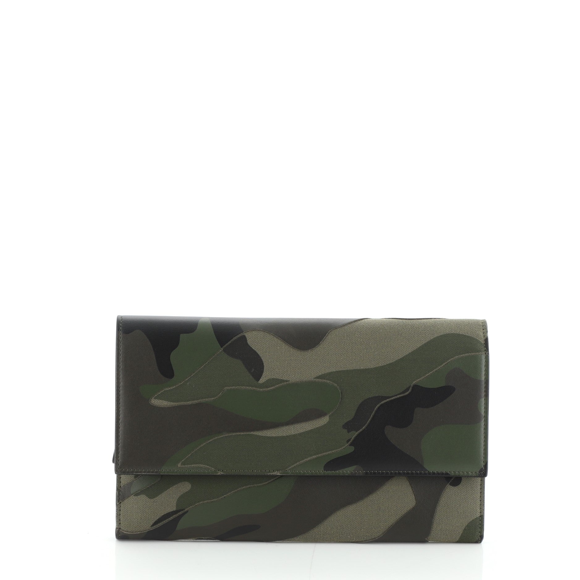 Flap Clutch Camo Leather and Canvas