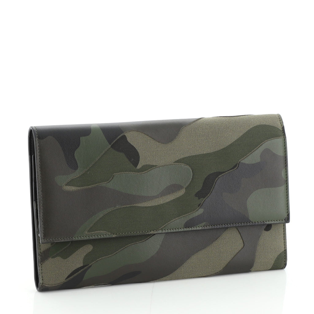 Flap Clutch Camo Leather and Canvas