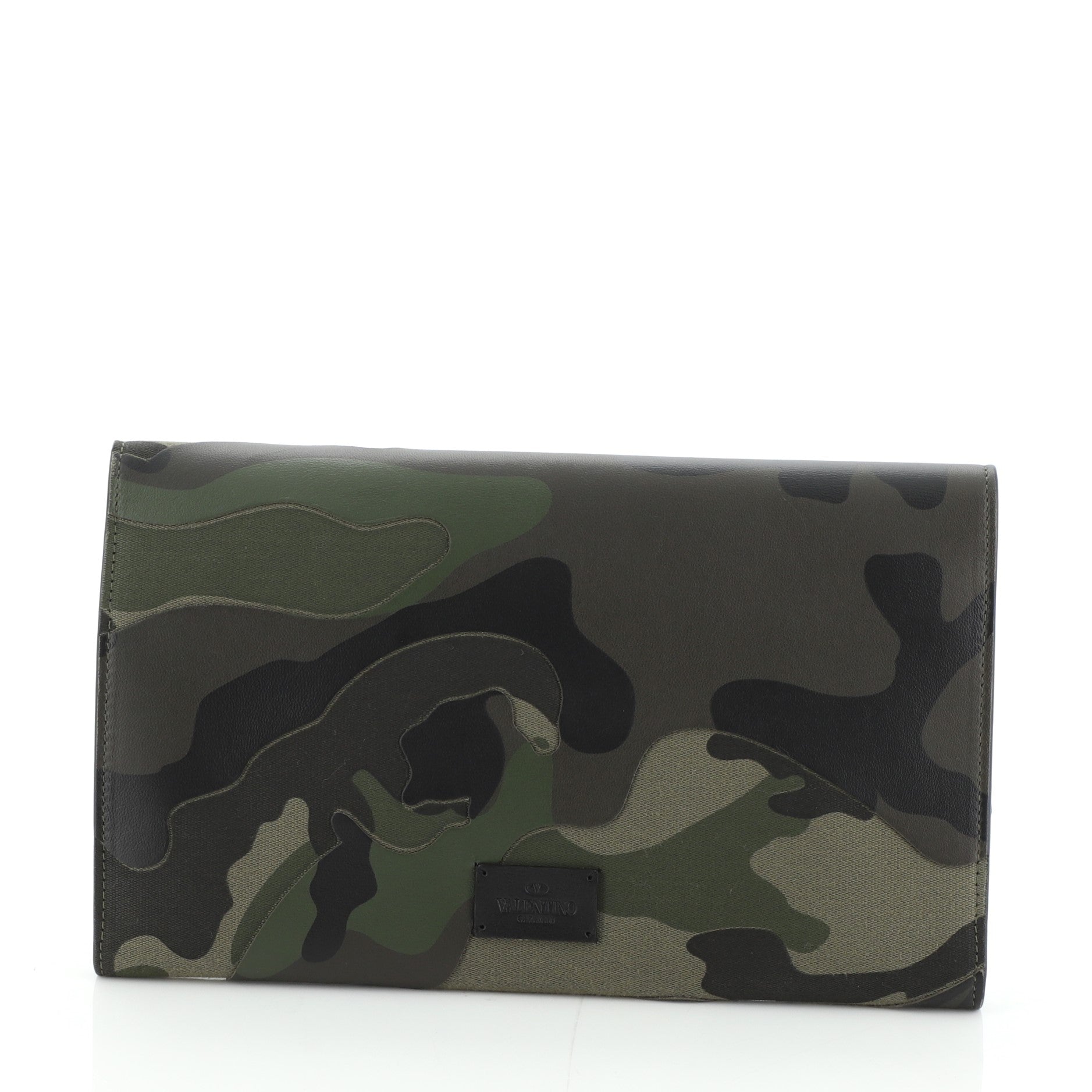 Flap Clutch Camo Leather and Canvas