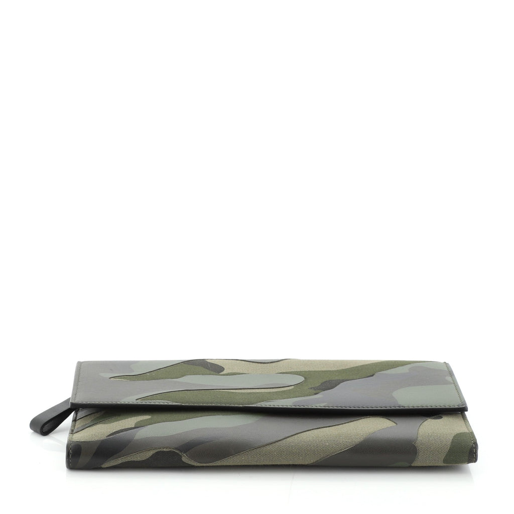 Flap Clutch Camo Leather and Canvas