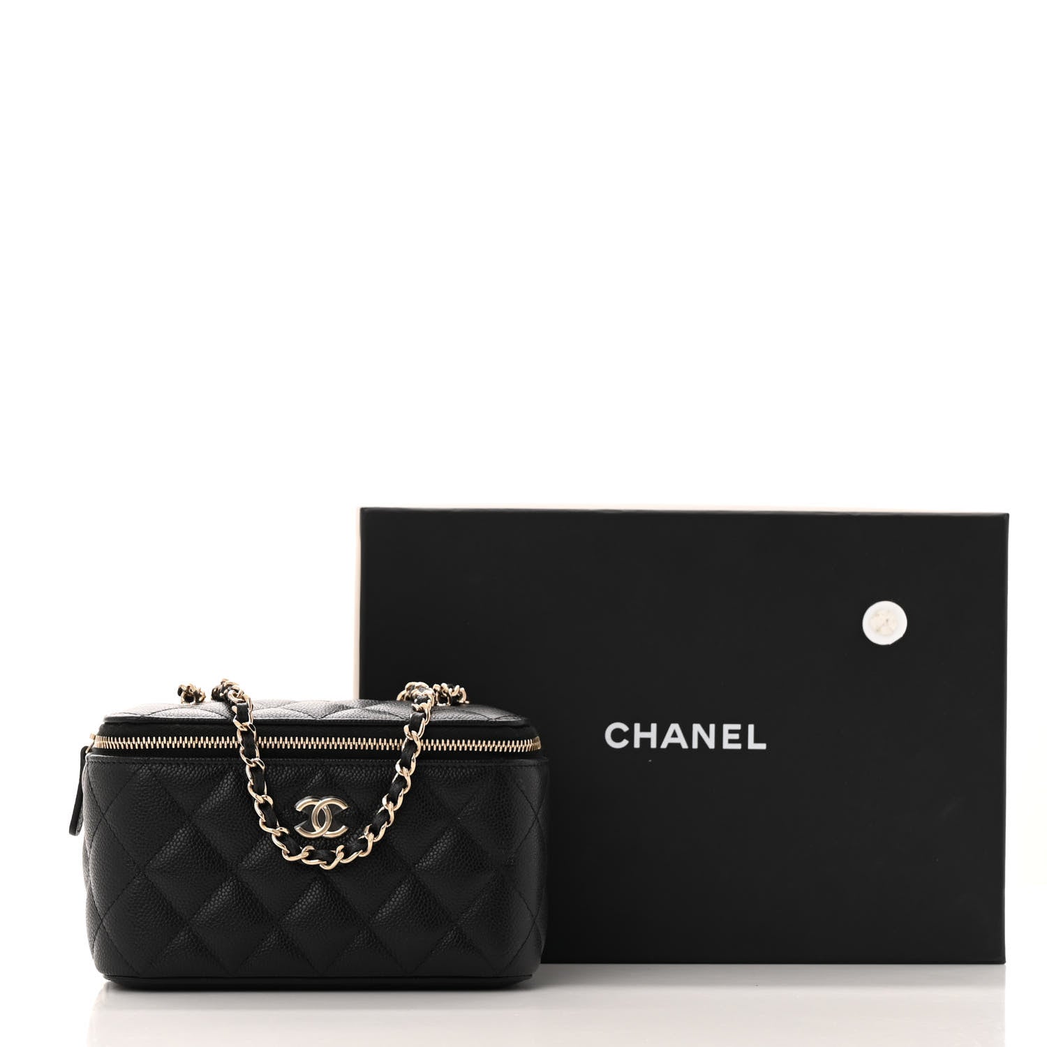 Caviar Quilted Small Tiny CC Vanity Case With Chain Black