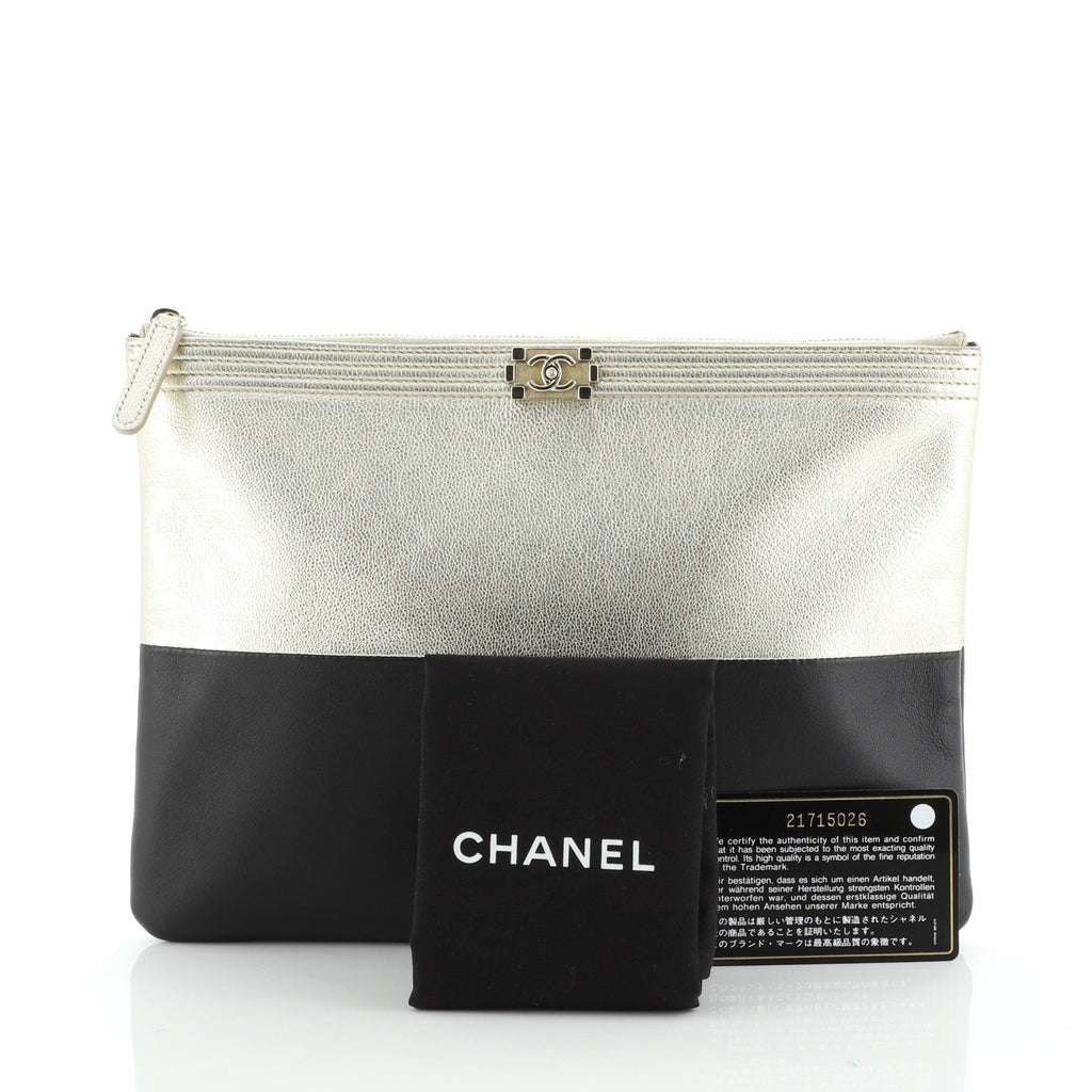 Bicolor Boy O Case Clutch Metallic Goatskin and Calfskin Medium