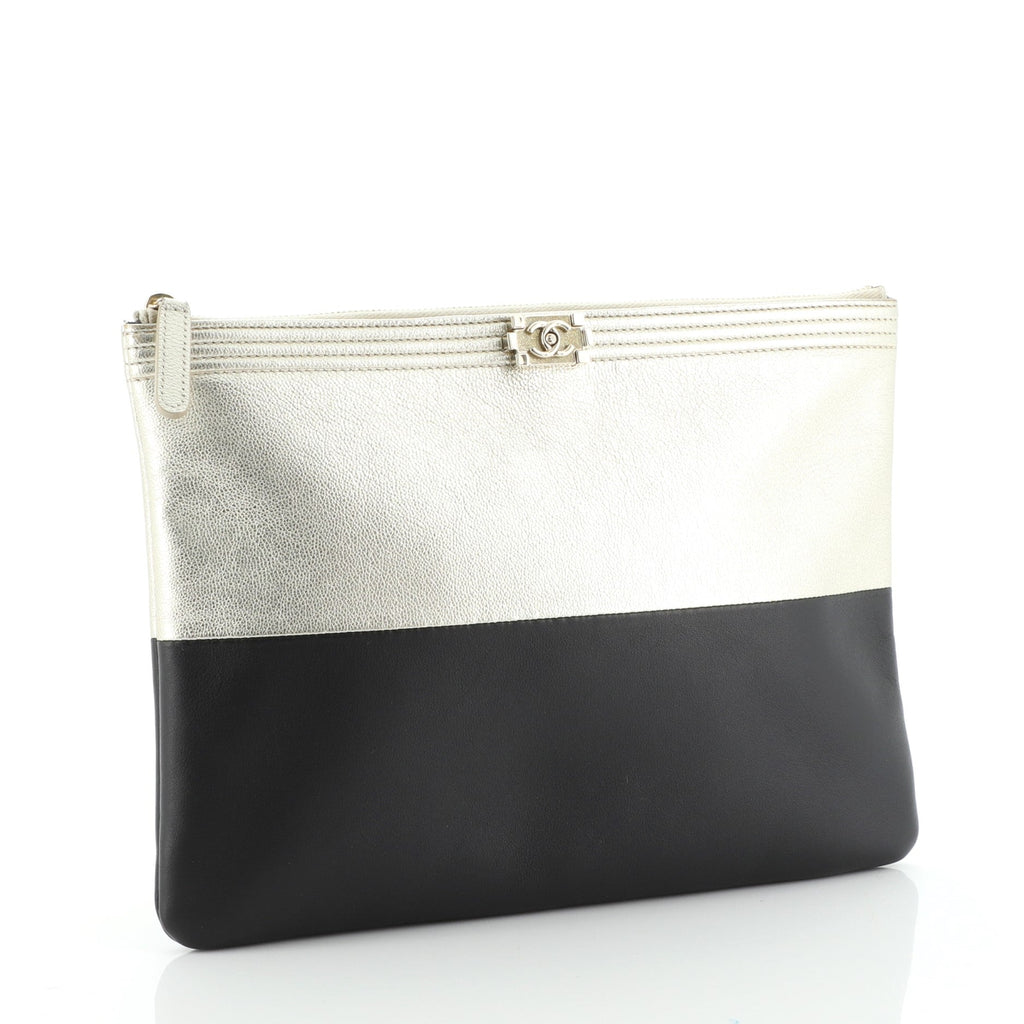 Bicolor Boy O Case Clutch Metallic Goatskin and Calfskin Medium